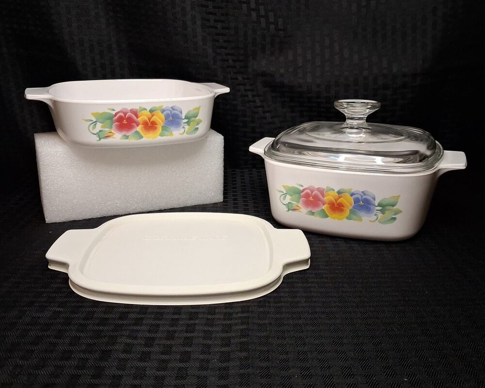 4 Pc Set Vtg Corning Ware Summer Blush A-1-B & A-1.5-B Casseroles w/ 2 Lids